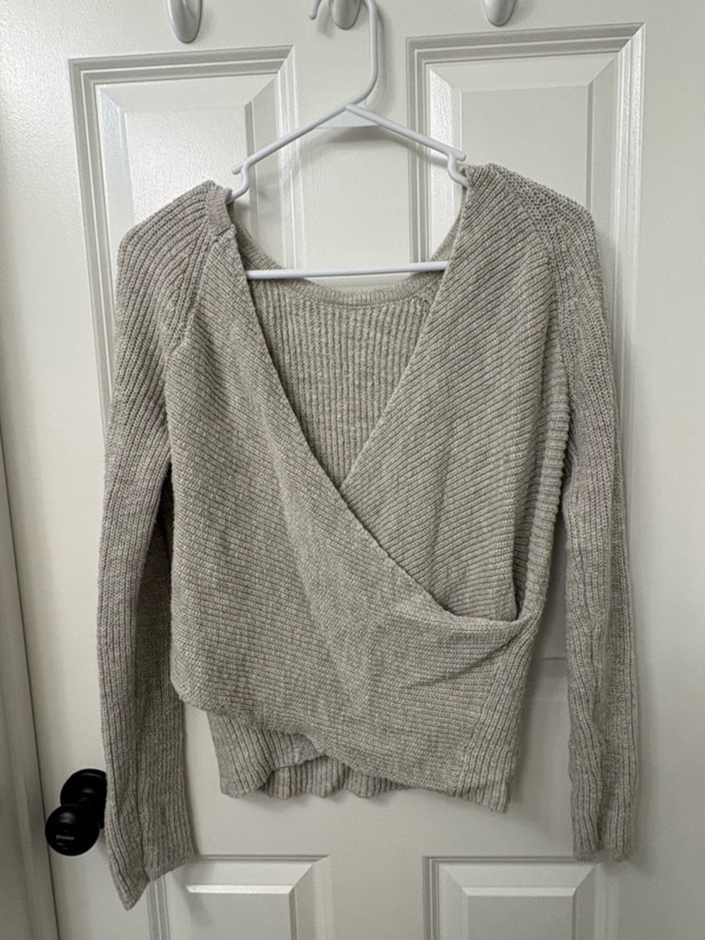aerie Ribbed Wrap-Back Reversible Balletcore Sweater Grey XS